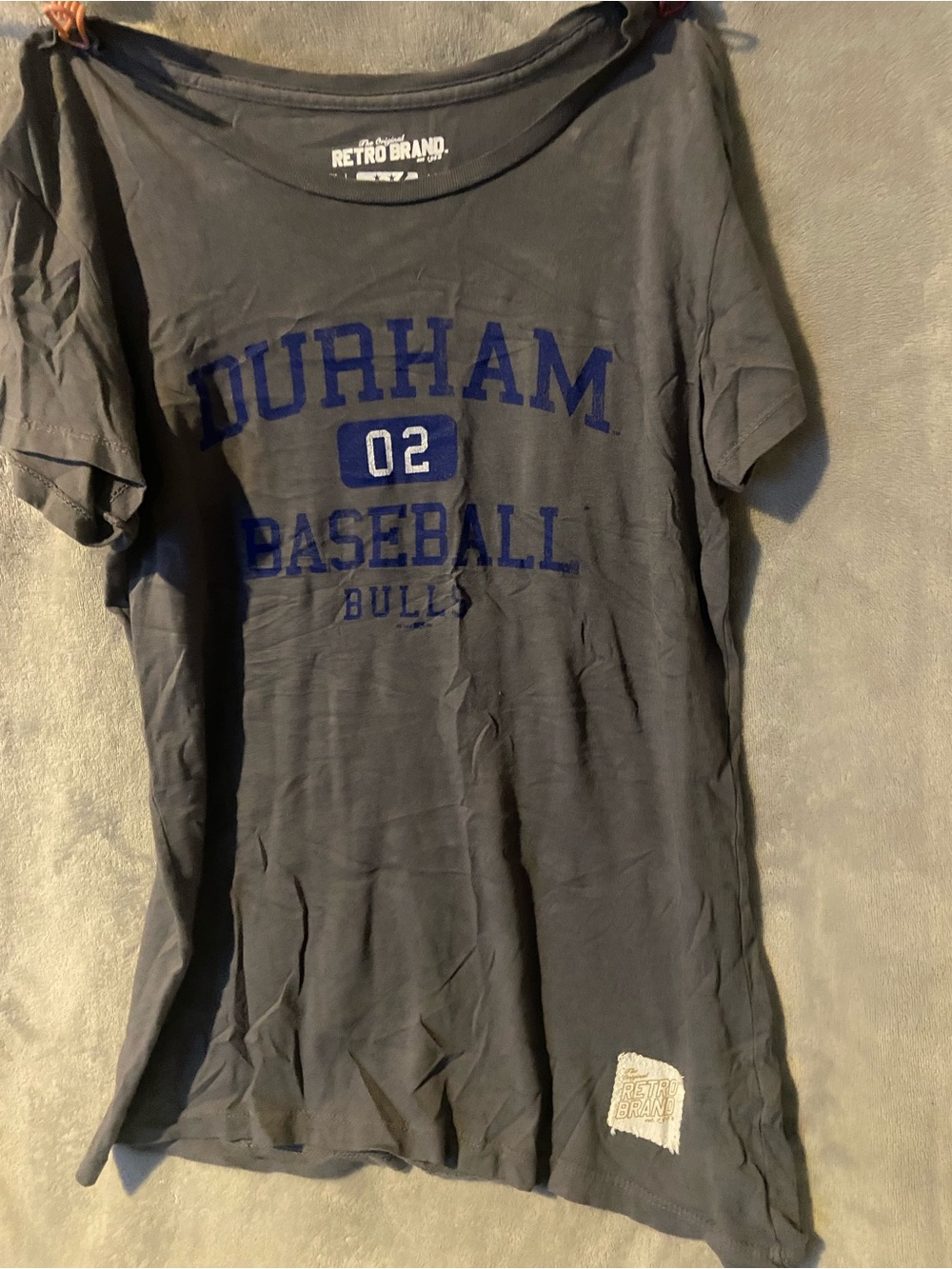 Original Retro Brand Grey Durham Baseball Tee with Blue Print
